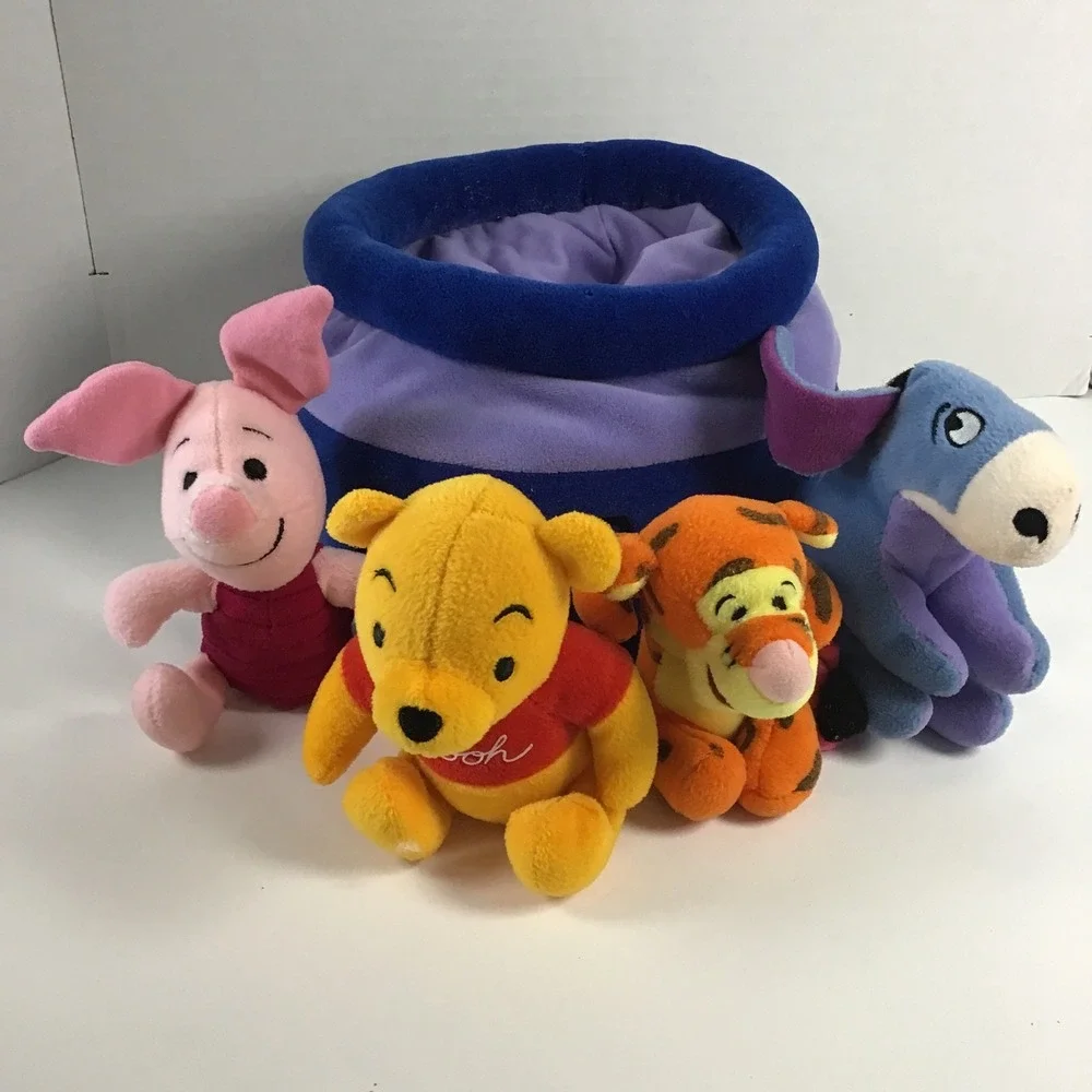 Vintage 90's Disney Winnie the Pooh & Friends Hunny Pot Plush 5 piece Rattle Set